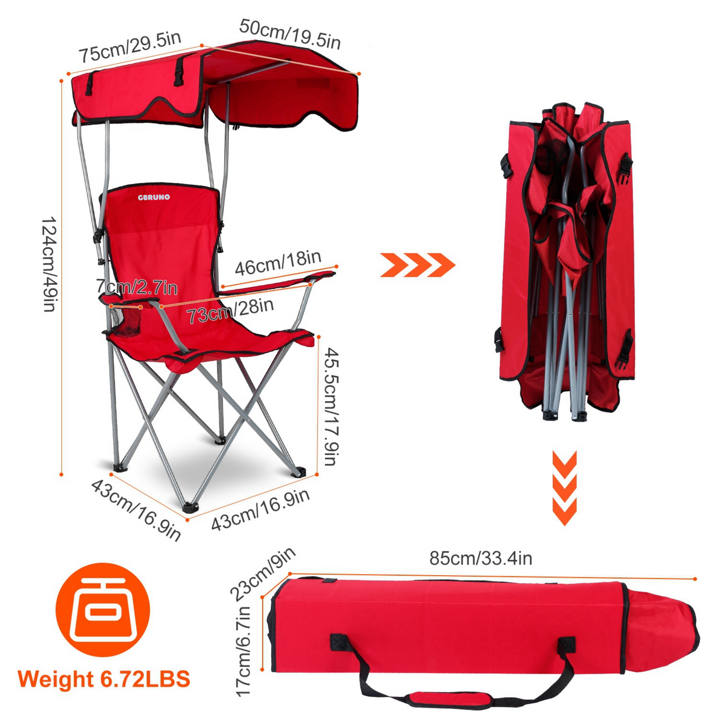 Foldable Beach Canopy Chair Sun Protection w/ Cup Holder
