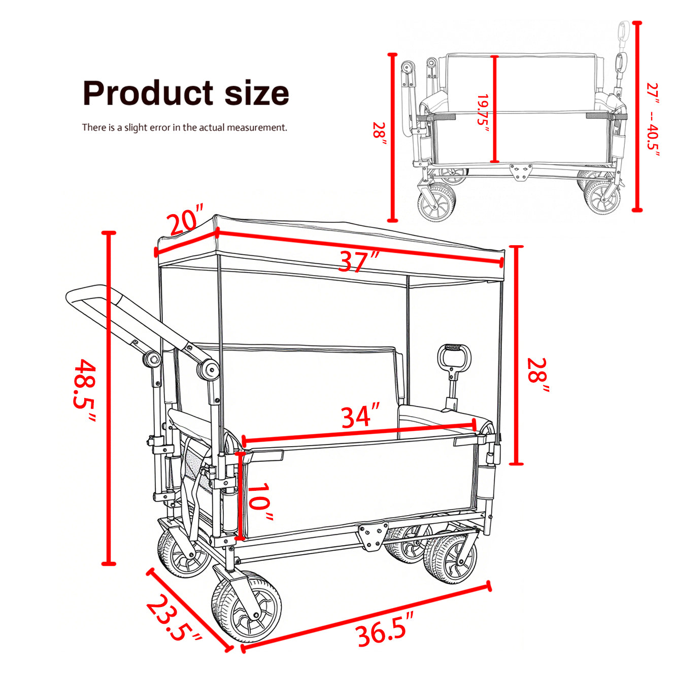 3-in-1 Folding Wagon Cart with Bench Seat, Canopy & Storage