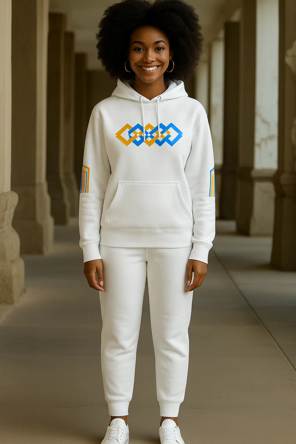 The Adidas Fleece Unisex Hoodie with Tribal Print & African Print Logo