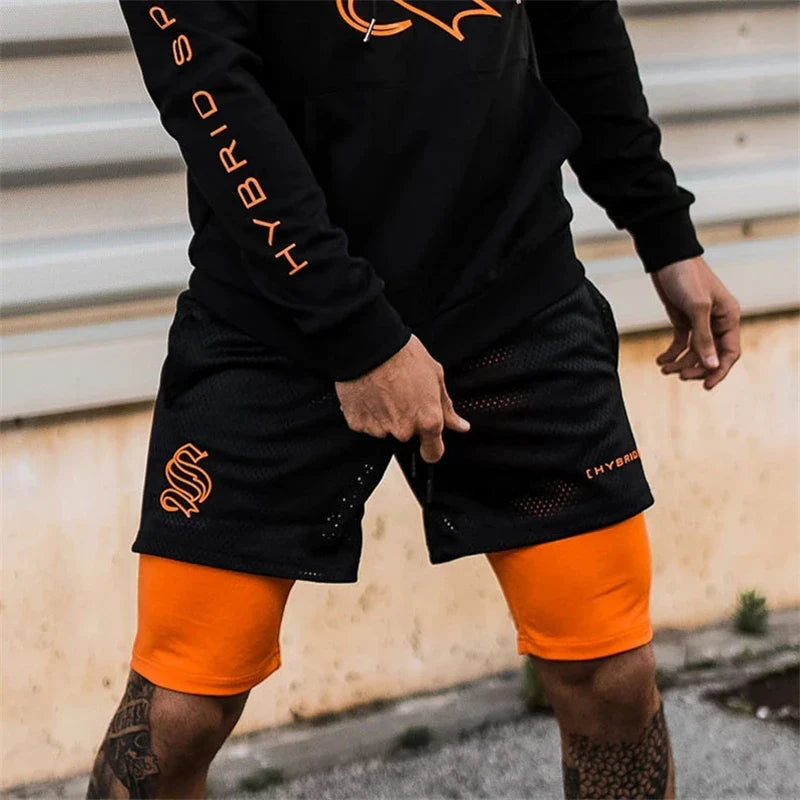 Men's 2-in-1 Camo Mesh Running Gym Shorts