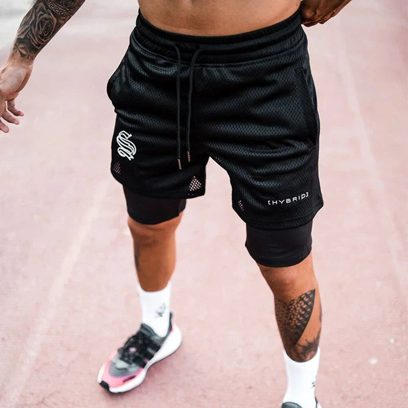 Men's 2-in-1 Camo Mesh Running Gym Shorts