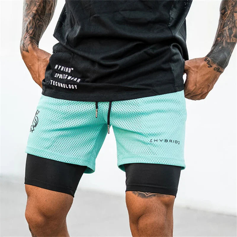 Men's 2-in-1 Camo Mesh Running Gym Shorts
