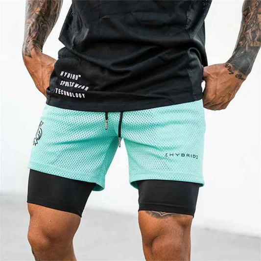 Men's 2-in-1 Camo Mesh Running Gym Shorts