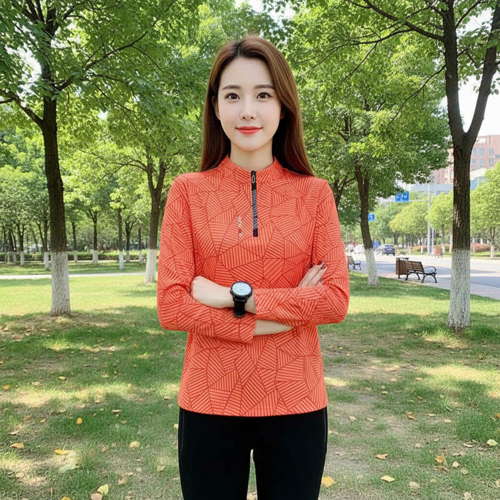 Outdoor Running Long Sleeve T-shirt, Women Hiking Sweatshirt, Breathable Sport Top, Elasticity Camping Shirt, Quick Dry Fashion Print, Mom Activewear