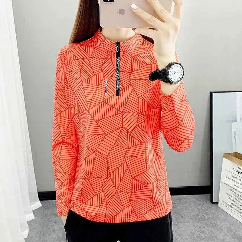 Outdoor Running Long Sleeve T-shirt, Women Hiking Sweatshirt, Breathable Sport Top, Elasticity Camping Shirt, Quick Dry Fashion Print, Mom Activewear