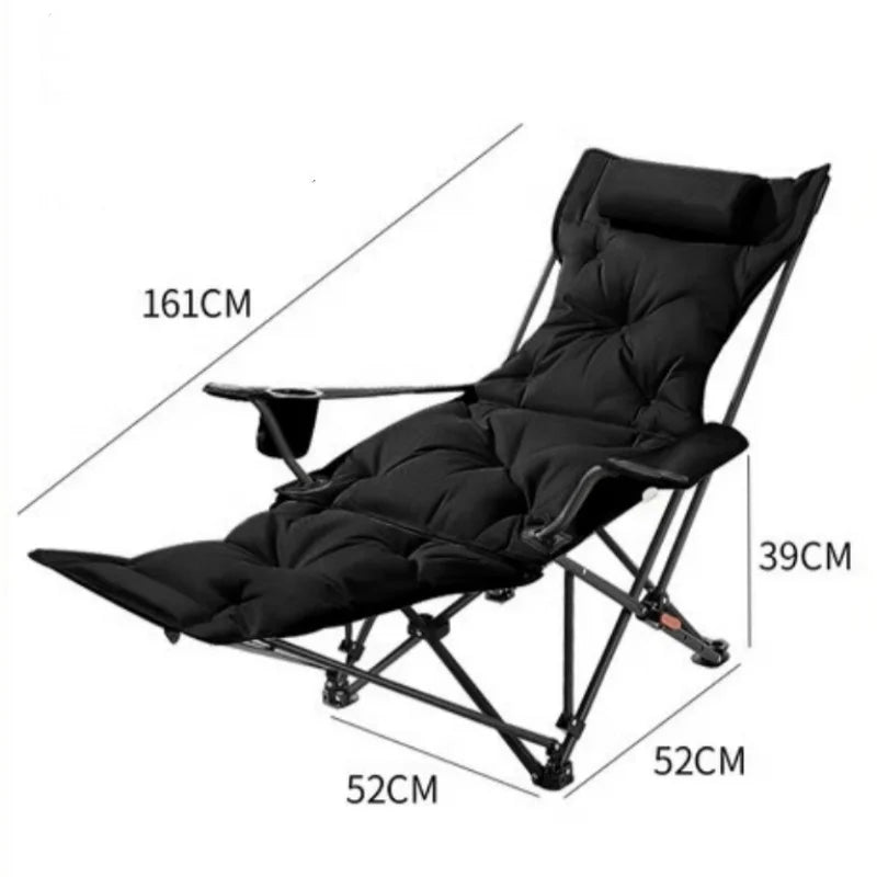 Folding Recliner Portable Camping Chair with Adjustable Backrest and Cotton-Filled Seat for Travel Beach Fishing Outdoor Chair
