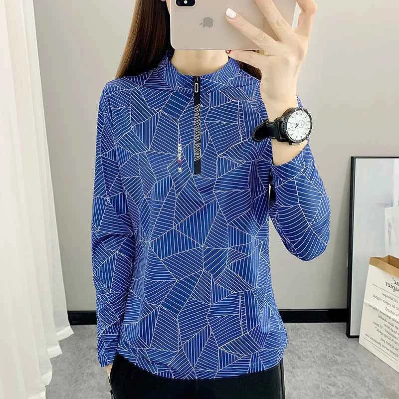 Outdoor Running Long Sleeve T-shirt, Women Hiking Sweatshirt, Breathable Sport Top, Elasticity Camping Shirt, Quick Dry Fashion Print, Mom Activewear