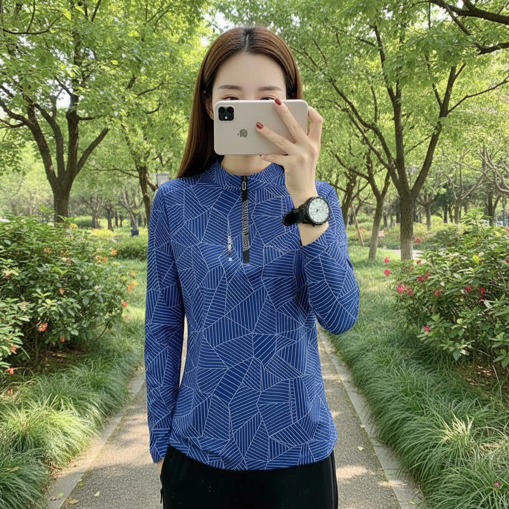 Outdoor Running Long Sleeve T-shirt, Women Hiking Sweatshirt, Breathable Sport Top, Elasticity Camping Shirt, Quick Dry Fashion Print, Mom Activewear