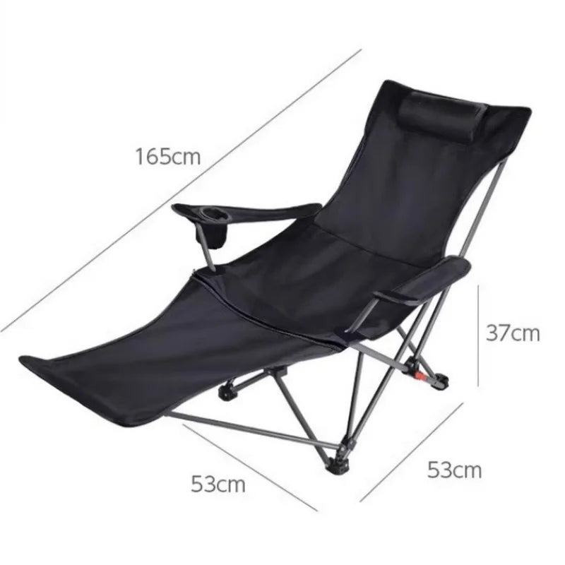 Folding Recliner Portable Camping Chair with Adjustable Backrest and Cotton-Filled Seat for Travel Beach Fishing Outdoor Chair