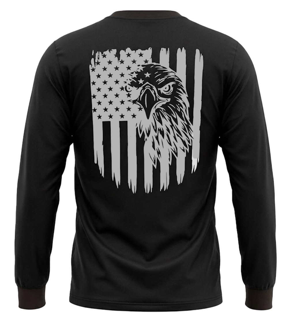 Men's Long Sleeve T-Shirt with American Eagle & Flag Print