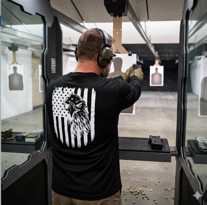 Men's Long Sleeve T-Shirt with American Eagle & Flag Print