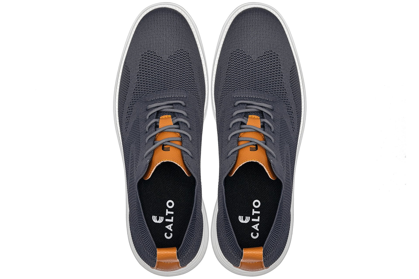 CALTO - X2636 - 2.8 Inches Taller (Iron Grey/Brown) - Lace Up Casual Walker - Lightweight