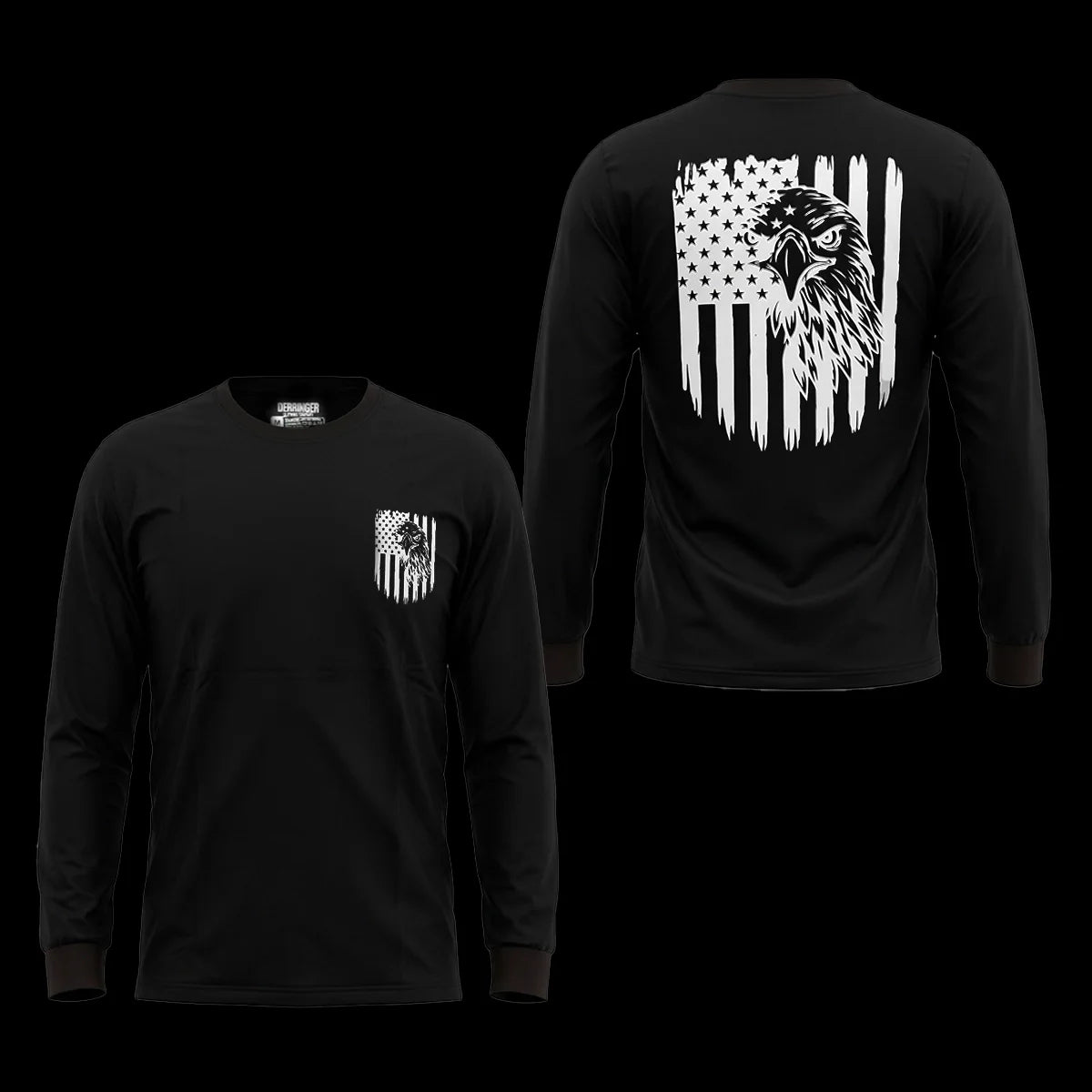 Men's Long Sleeve T-Shirt with American Eagle & Flag Print