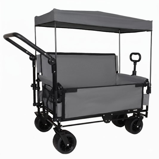 3-in-1 Folding Wagon Cart with Bench Seat, Canopy & Storage